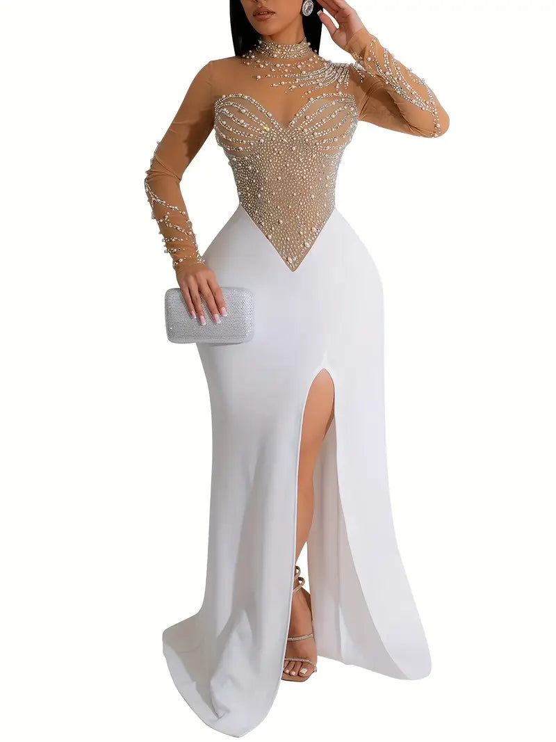 Long Sleeve Rhinestone Bodycon Dress for Weddings & Ceremonies