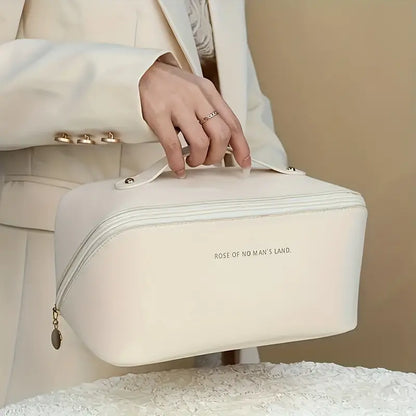 Beige Makeup Bag with Golden Zipper