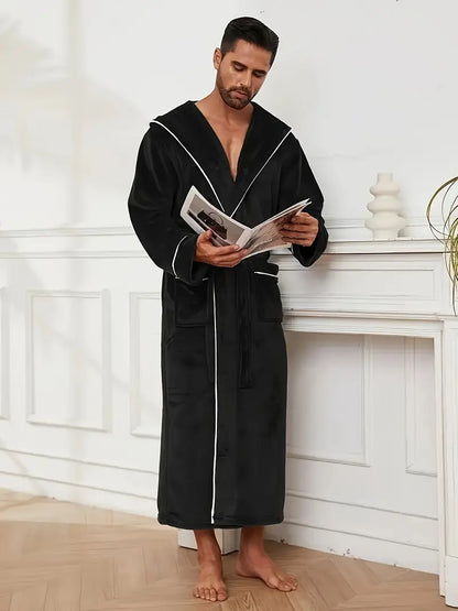 Luxurious Men’s Black Fleece Bathrobe 🖤✨