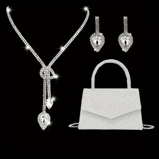 All-in-One Glam Crystal Evening Bag with Matching Necklace & Earrings