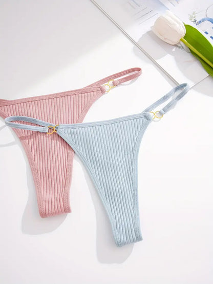 12PCS Ribbed Low-Waist Thongs