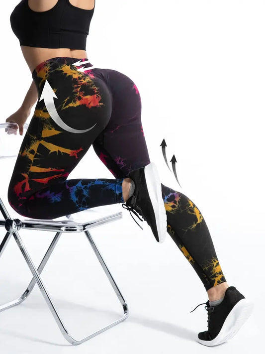 Tie-Dye Fitness Leggings ✨ – High-Waist Skinny Yoga Pants