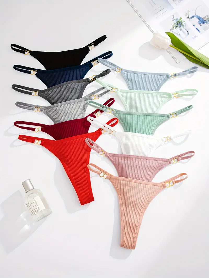 12PCS Ribbed Low-Waist Thongs