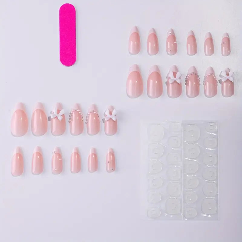 24PCS Pink Glitter Almond Press-On Nails