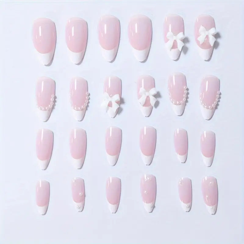 24PCS Pink Glitter Almond Press-On Nails