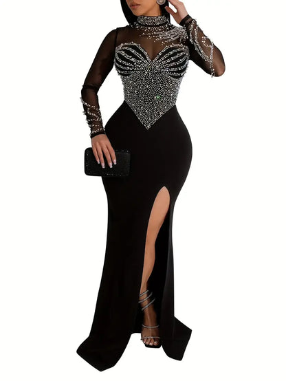 Long Sleeve Rhinestone Bodycon Dress for Weddings & Ceremonies