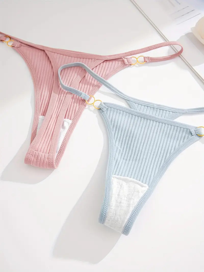 12PCS Ribbed Low-Waist Thongs